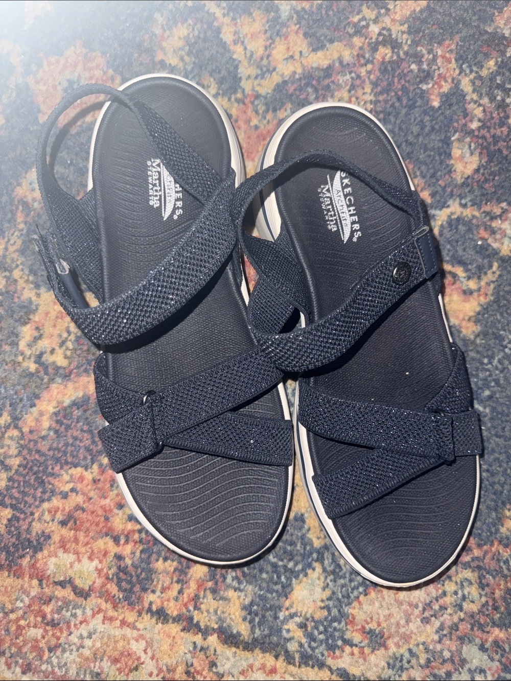 Skechers ArchFit Martha a Stewart Navy Blue Strappy Sandals size 9